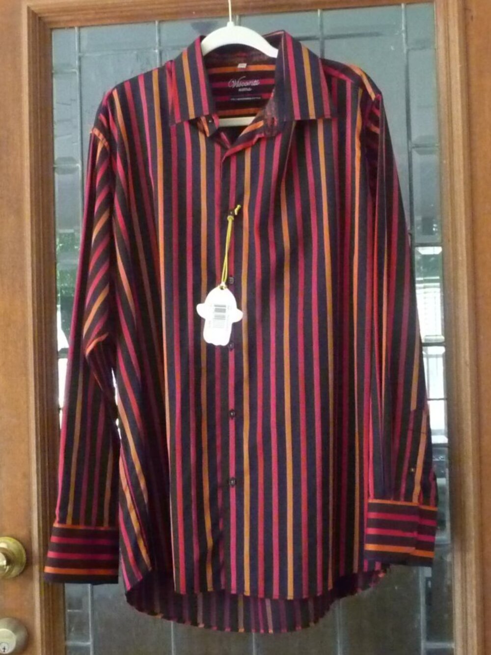 Visconti Size XXL Red Black Stripe Mercerized Cotton Dress Shirt